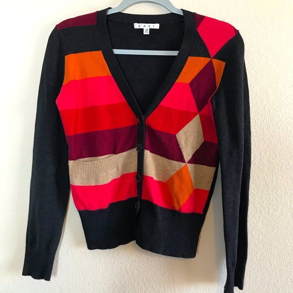 ‎Cabi grey argyle striped cardigan